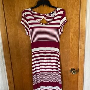Striped Burgundy and White Women's Dress